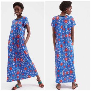 La Double J Cotton Heckfield Sporty Swing Dress Floral Blue Size Small RV $495